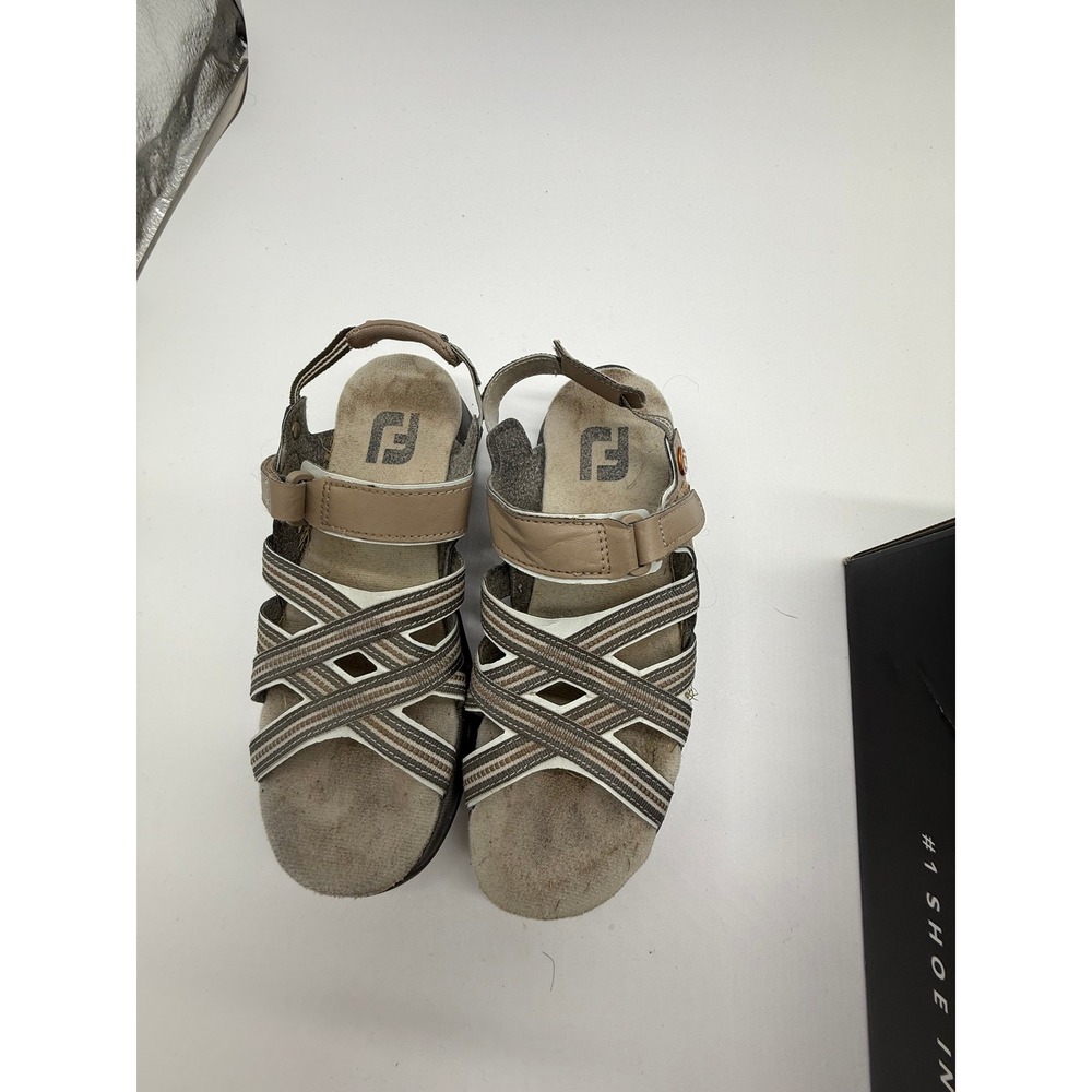 FootJoy Women Golf Sandals Tan Brown White Strappy Spiked Athletic Shoes Size 7